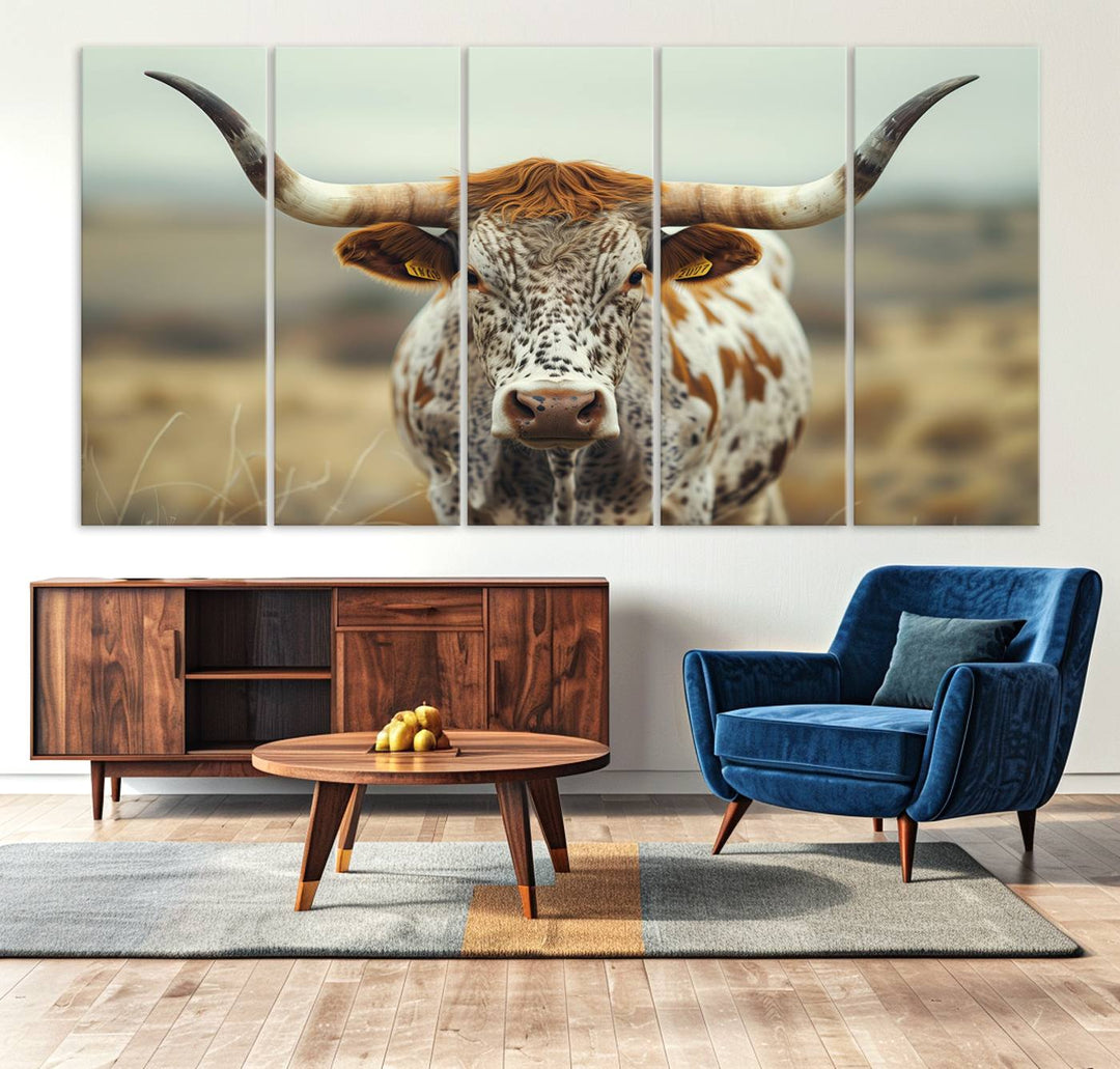 Texas Cow Longhorn Wall Art Canvas Print for Farm House Wall Decor, Farmhouse Wall Art Print