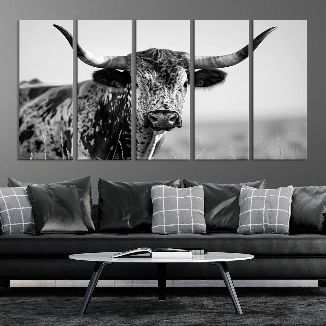 Texas Cow Longhorn Wall Art Canvas Print for Farm House Wall Decor, Farmhouse Wall Art Print