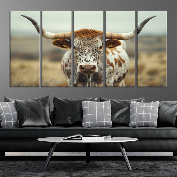 Texas Cow Longhorn Wall Art Canvas Print for Farm House Wall Decor, Farmhouse Wall Art Print