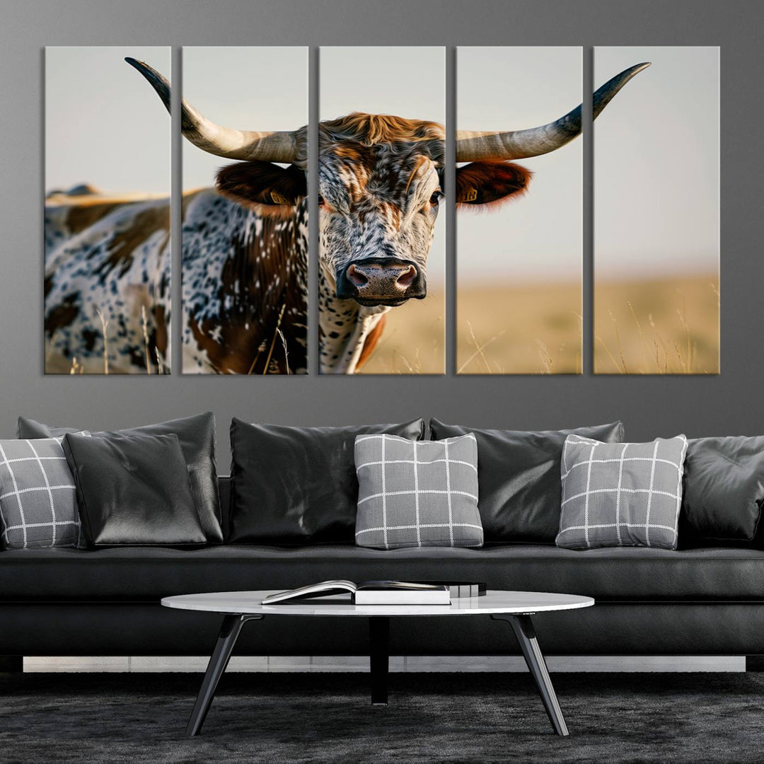 Texas Cow Longhorn Wall Art Canvas Print for Farm House Wall Decor, Farmhouse Wall Art Print