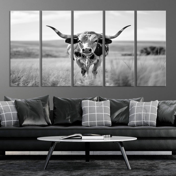 Texas Cow Longhorn Wall Art Canvas Print for Farm House Wall Decor, Farmhouse Wall Art Print