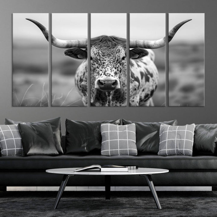 Texas Cow Longhorn Wall Art Canvas Print for Farm House Wall Decor, Farmhouse Wall Art Print