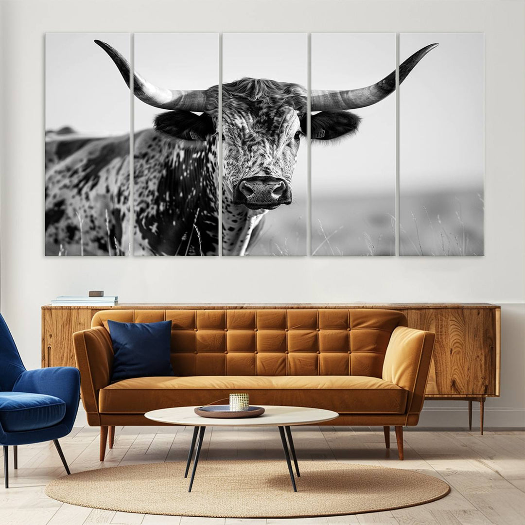 Texas Cow Longhorn Wall Art Canvas Print for Farm House Wall Decor, Farmhouse Wall Art Print