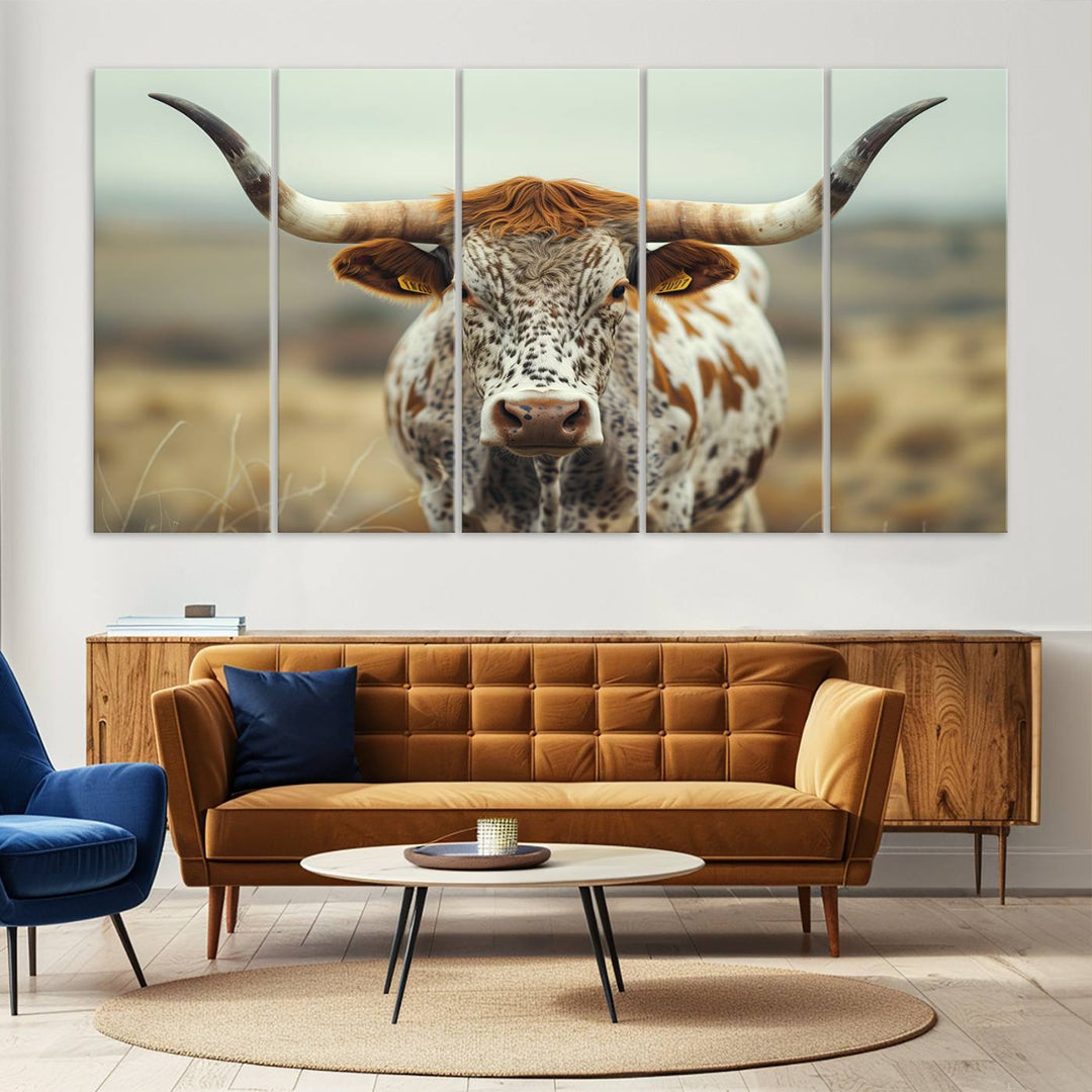 Texas Cow Longhorn Wall Art Canvas Print for Farm House Wall Decor, Farmhouse Wall Art Print