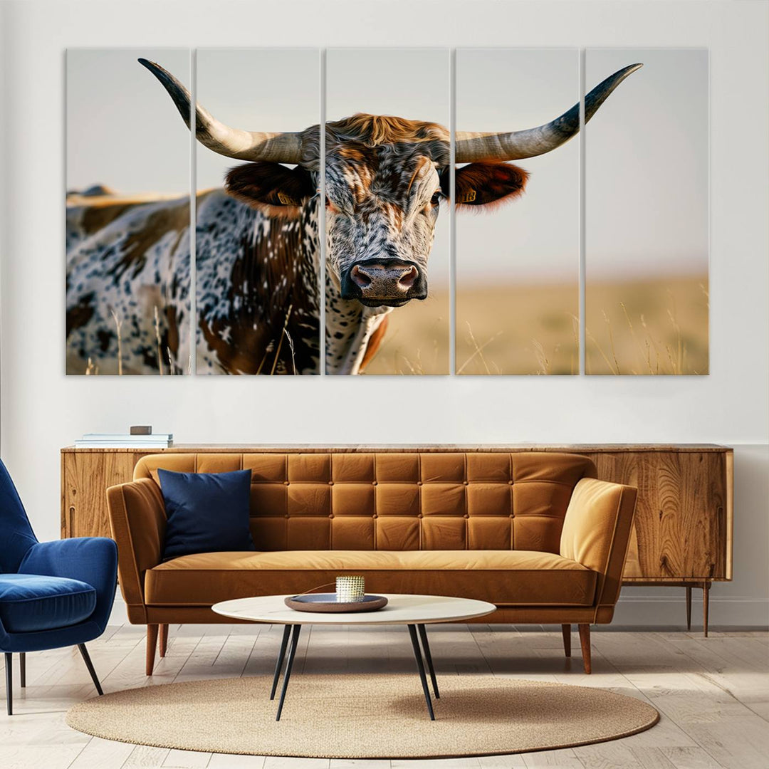 Texas Cow Longhorn Wall Art Canvas Print for Farm House Wall Decor, Farmhouse Wall Art Print