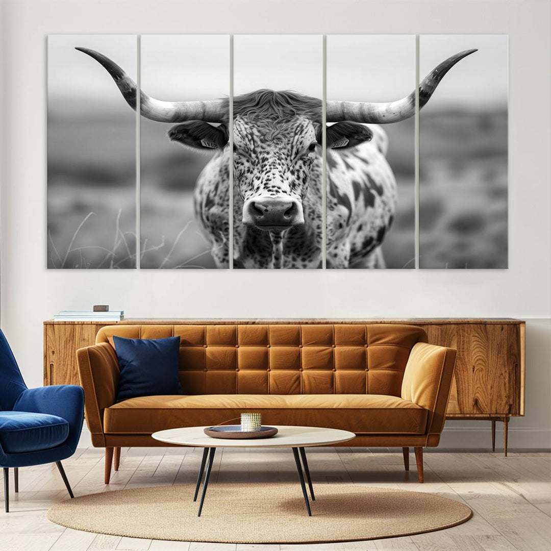 Texas Cow Longhorn Wall Art Canvas Print for Farm House Wall Decor, Farmhouse Wall Art Print