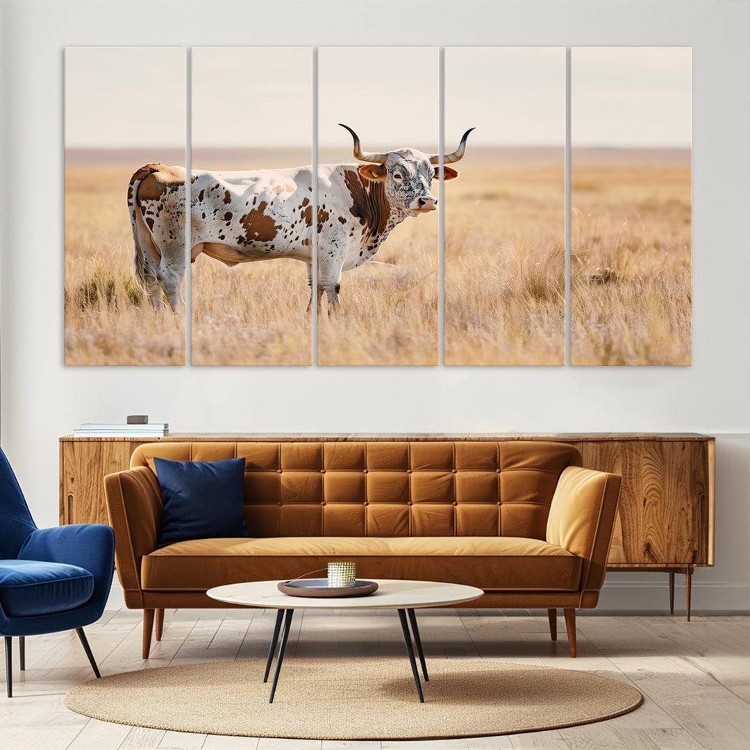 Texas Cow Longhorn Wall Art Canvas Print for Farm House Wall Decor, Farmhouse Wall Art Print