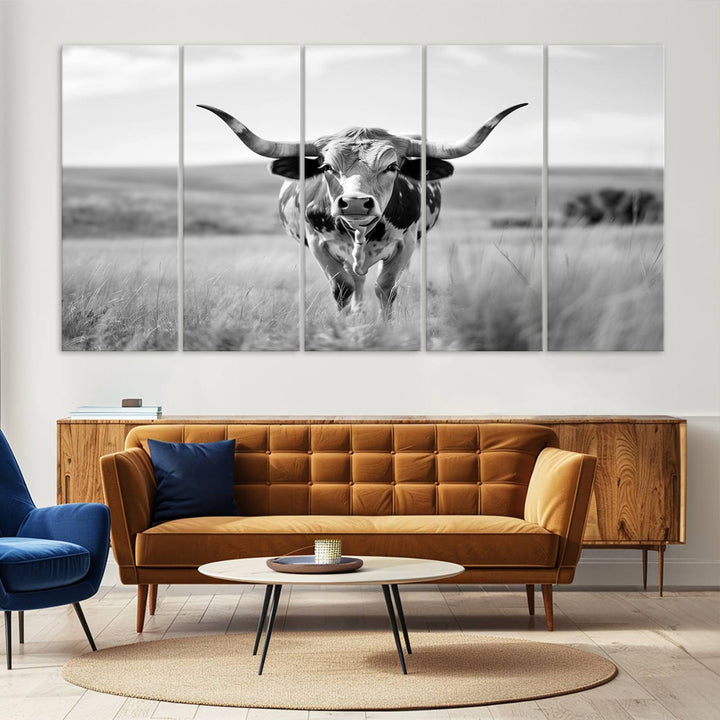 Texas Cow Longhorn Wall Art Canvas Print for Farm House Wall Decor, Farmhouse Wall Art Print