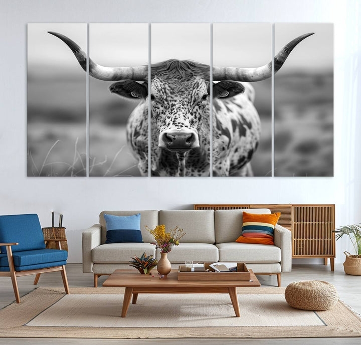 Texas Cow Longhorn Wall Art Canvas Print for Farm House Wall Decor, Farmhouse Wall Art Print