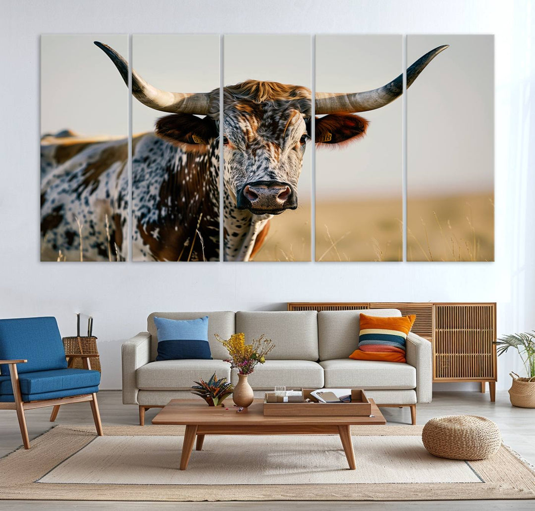 Texas Cow Longhorn Wall Art Canvas Print for Farm House Wall Decor, Farmhouse Wall Art Print