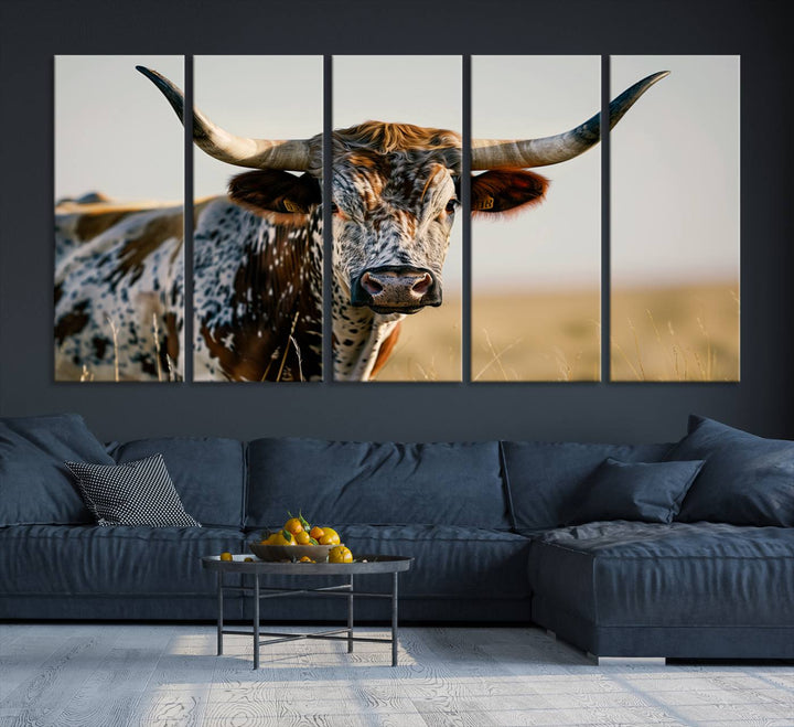 Texas Cow Longhorn Wall Art Canvas Print for Farm House Wall Decor, Farmhouse Wall Art Print