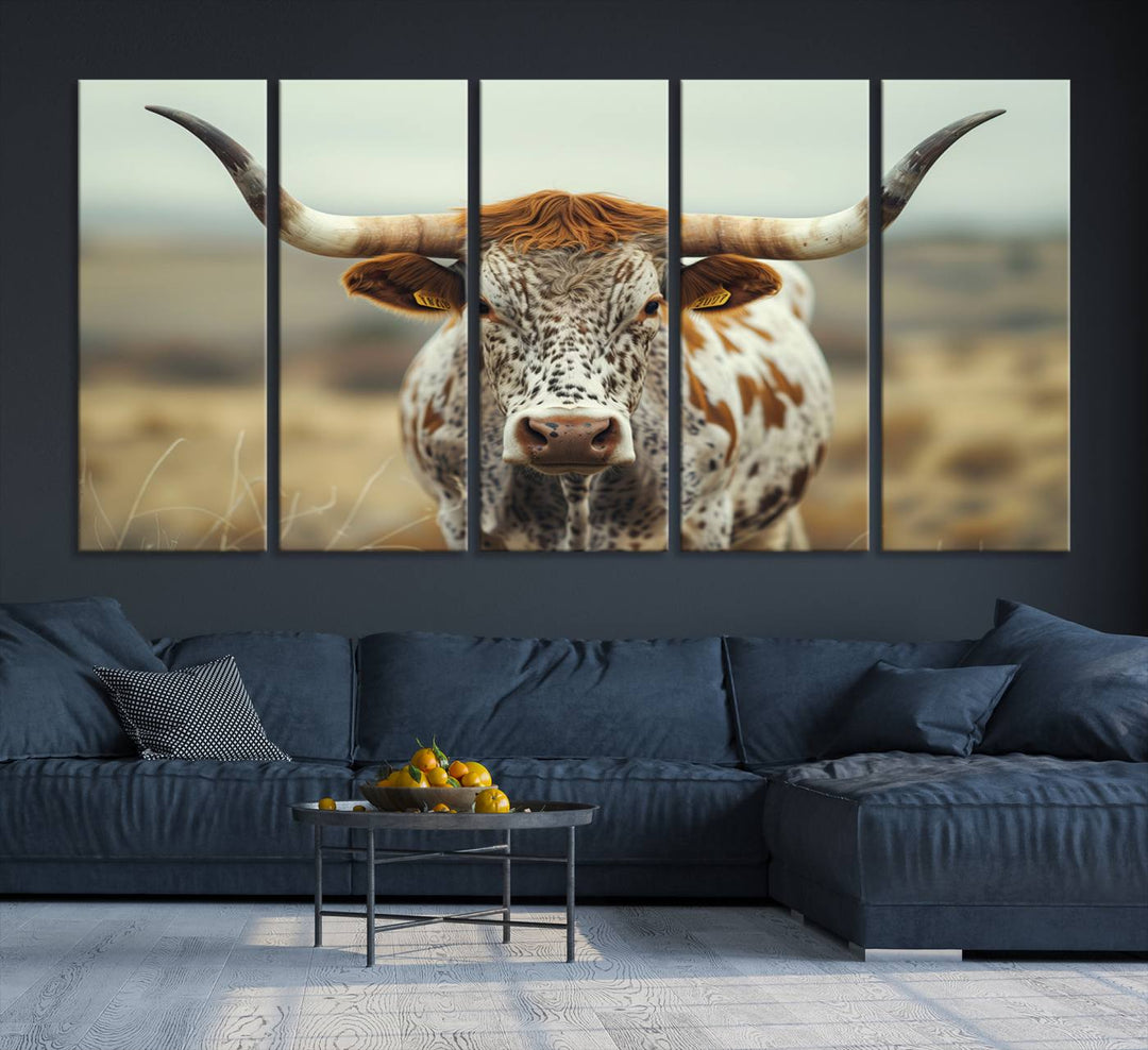 Texas Cow Longhorn Wall Art Canvas Print for Farm House Wall Decor, Farmhouse Wall Art Print