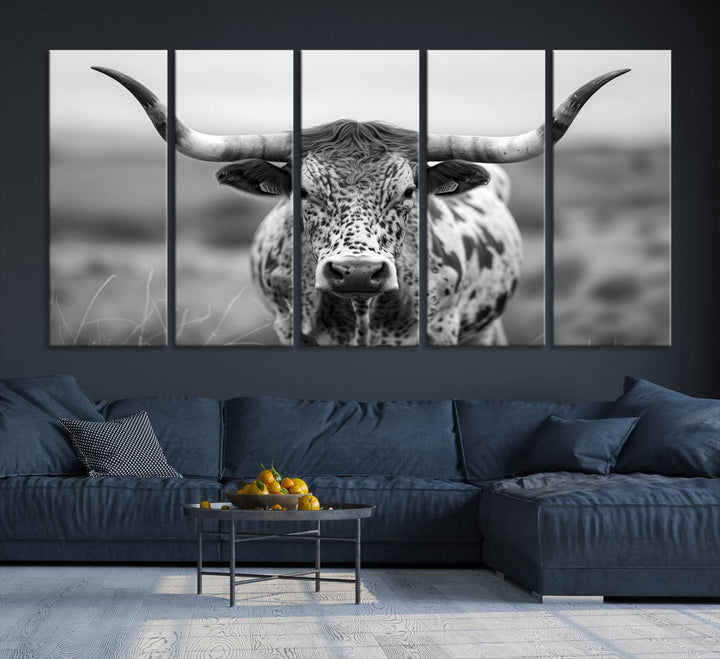 Texas Cow Longhorn Wall Art Canvas Print for Farm House Wall Decor, Farmhouse Wall Art Print