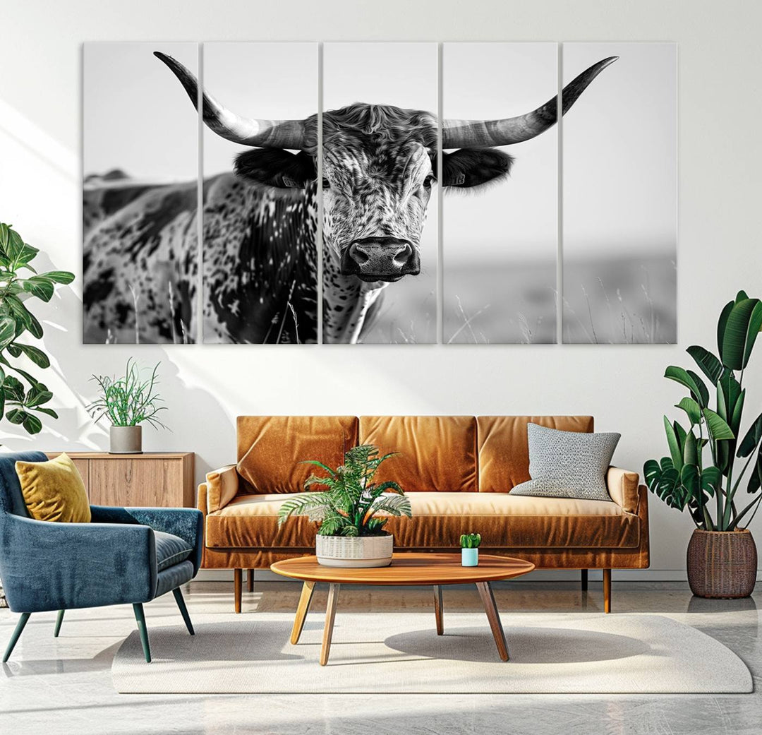 Texas Cow Longhorn Wall Art Canvas Print for Farm House Wall Decor, Farmhouse Wall Art Print