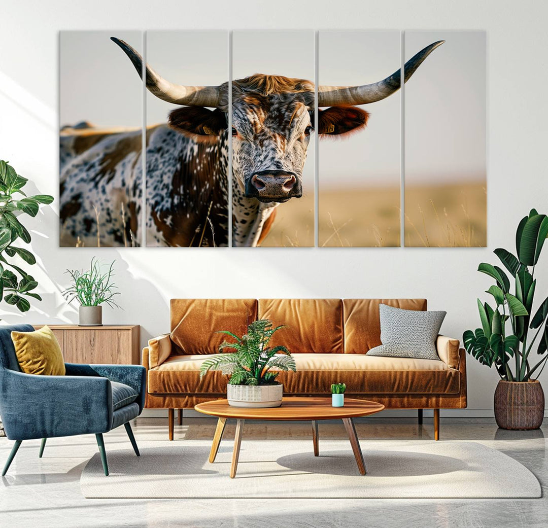 Texas Cow Longhorn Wall Art Canvas Print for Farm House Wall Decor, Farmhouse Wall Art Print