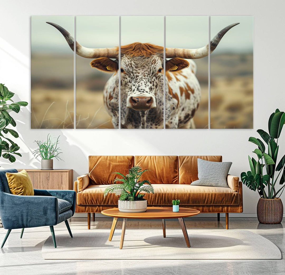 Texas Cow Longhorn Wall Art Canvas Print for Farm House Wall Decor, Farmhouse Wall Art Print