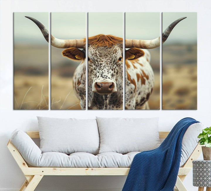 Texas Cow Longhorn Wall Art Canvas Print for Farm House Wall Decor, Farmhouse Wall Art Print