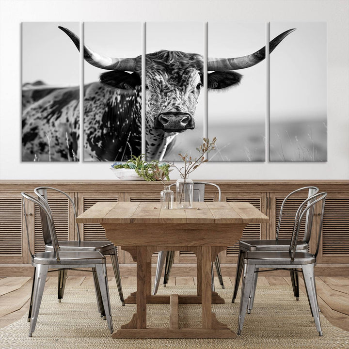 Texas Cow Longhorn Wall Art Canvas Print for Farm House Wall Decor, Farmhouse Wall Art Print