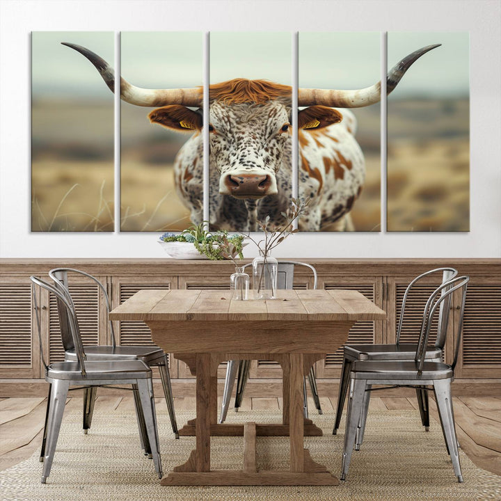 Texas Cow Longhorn Wall Art Canvas Print for Farm House Wall Decor, Farmhouse Wall Art Print