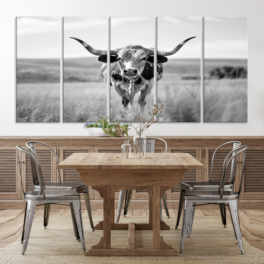 Texas Cow Longhorn Wall Art Canvas Print for Farm House Wall Decor, Farmhouse Wall Art Print