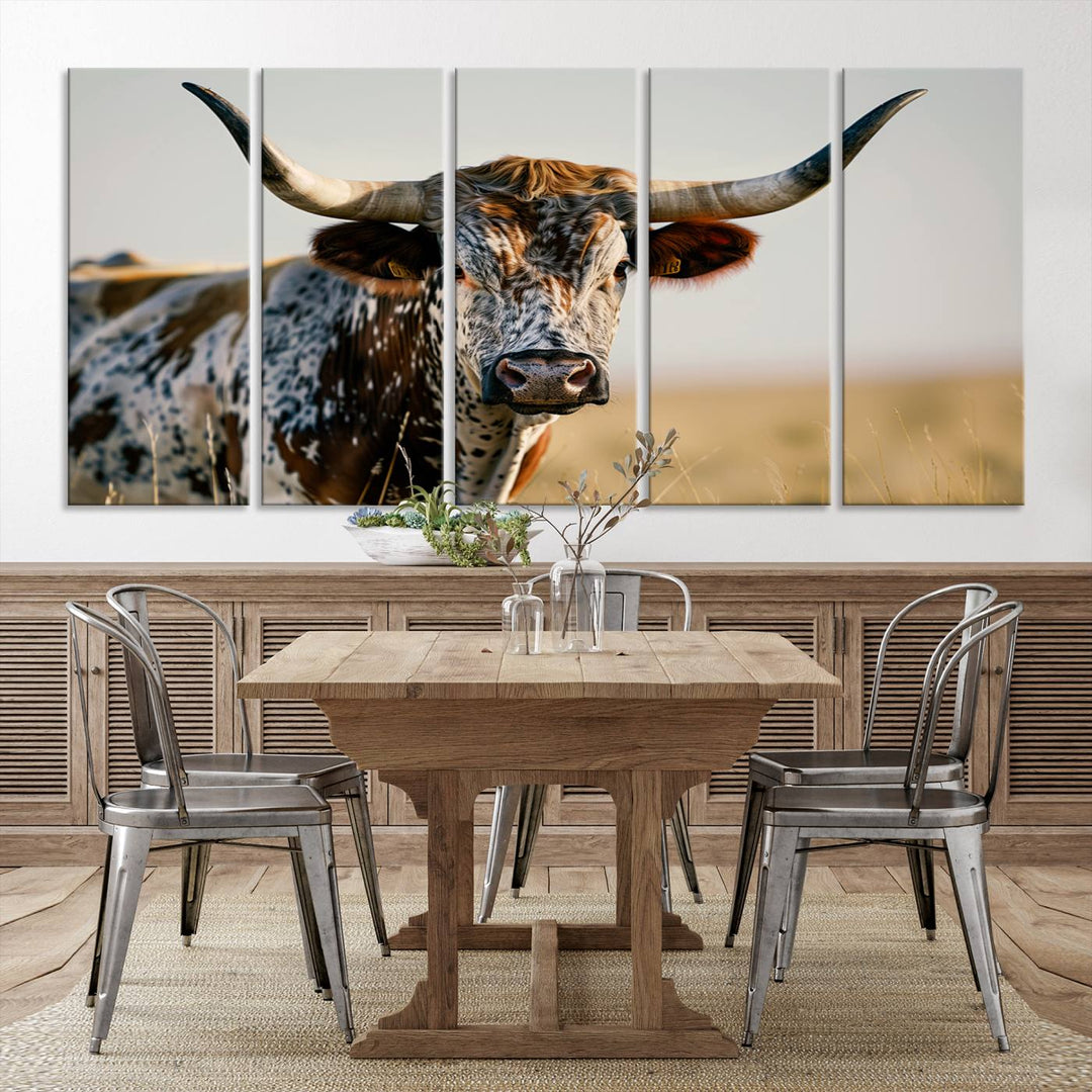 Texas Cow Longhorn Wall Art Canvas Print for Farm House Wall Decor, Farmhouse Wall Art Print