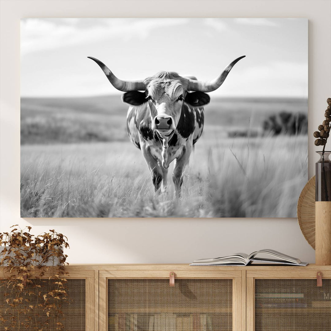 Texas Cow Longhorn Wall Art Canvas Print for Farm House Wall Decor, Farmhouse Wall Art Print