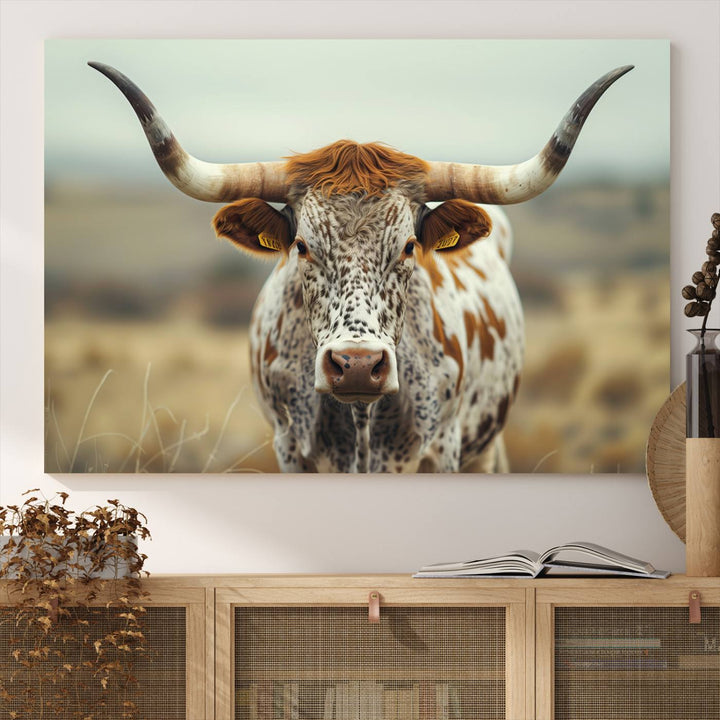 Texas Cow Longhorn Wall Art Canvas Print for Farm House Wall Decor, Farmhouse Wall Art Print