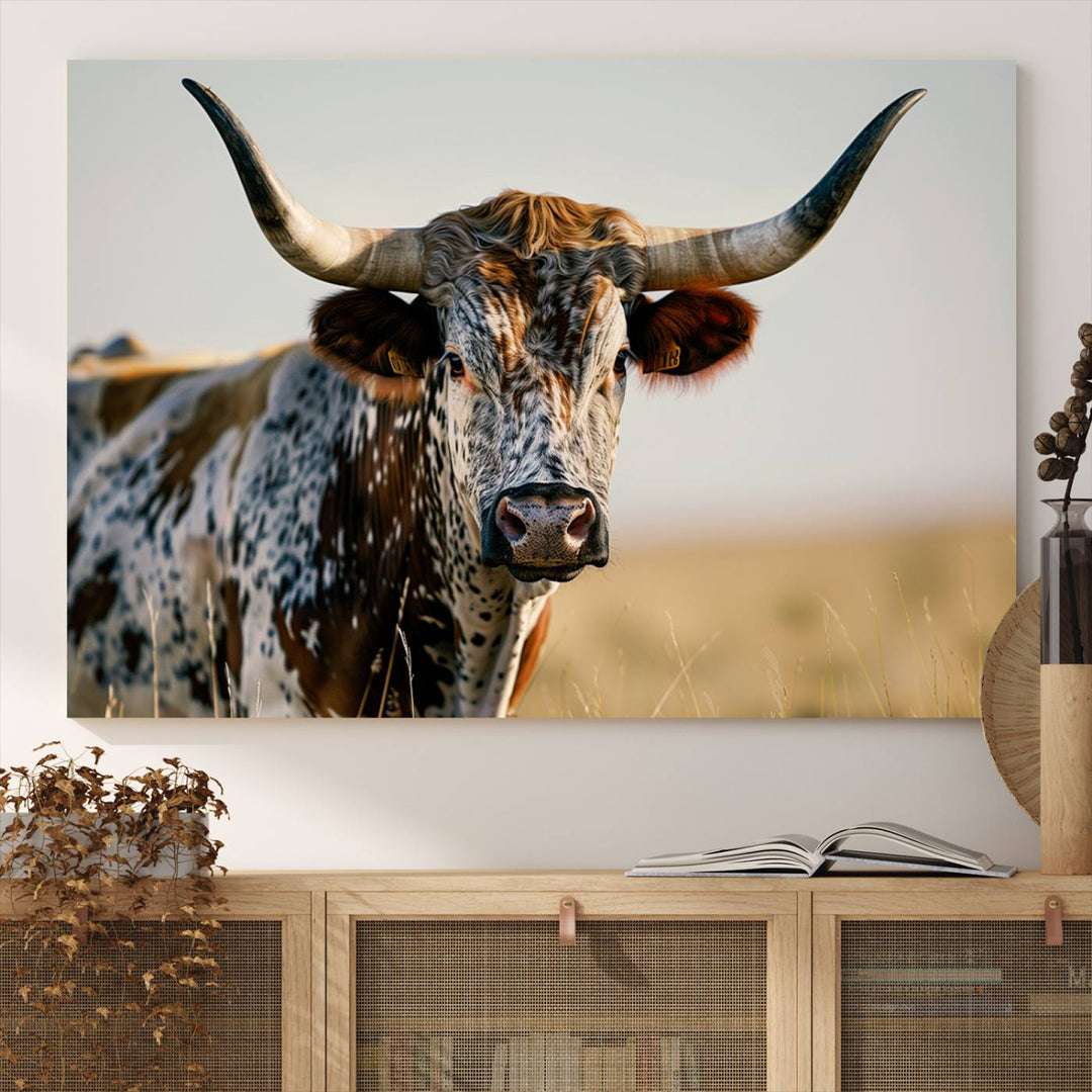 Texas Cow Longhorn Wall Art Canvas Print for Farm House Wall Decor, Farmhouse Wall Art Print