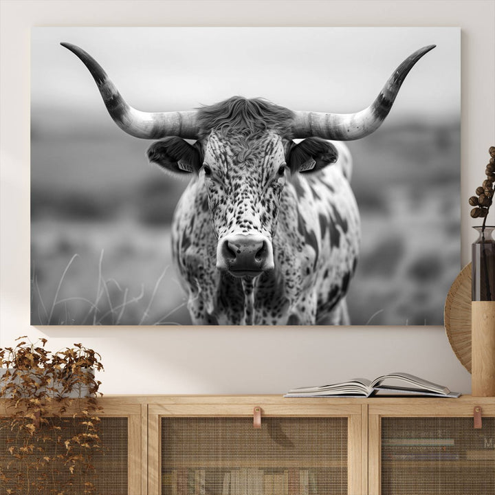 Texas Cow Longhorn Wall Art Canvas Print for Farm House Wall Decor, Farmhouse Wall Art Print