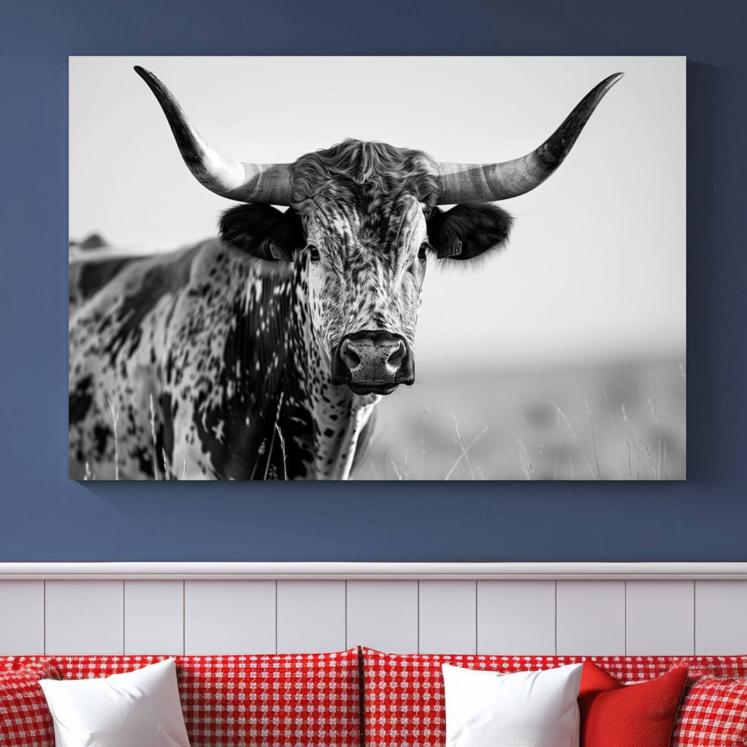 Texas Cow Longhorn Wall Art Canvas Print for Farm House Wall Decor, Farmhouse Wall Art Print