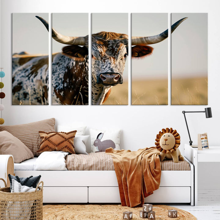 Texas Cow Longhorn Wall Art Canvas Print for Farm House Wall Decor, Farmhouse Wall Art Print