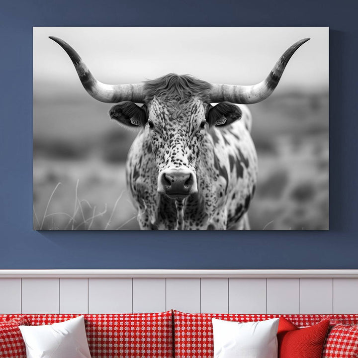 Texas Cow Longhorn Wall Art Canvas Print for Farm House Wall Decor, Farmhouse Wall Art Print