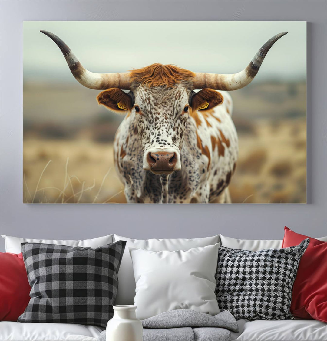 Texas Cow Longhorn Wall Art Canvas Print for Farm House Wall Decor, Farmhouse Wall Art Print