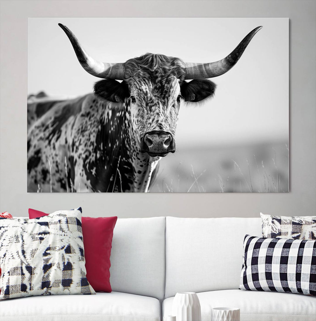 Texas Cow Longhorn Wall Art Canvas Print for Farm House Wall Decor, Farmhouse Wall Art Print