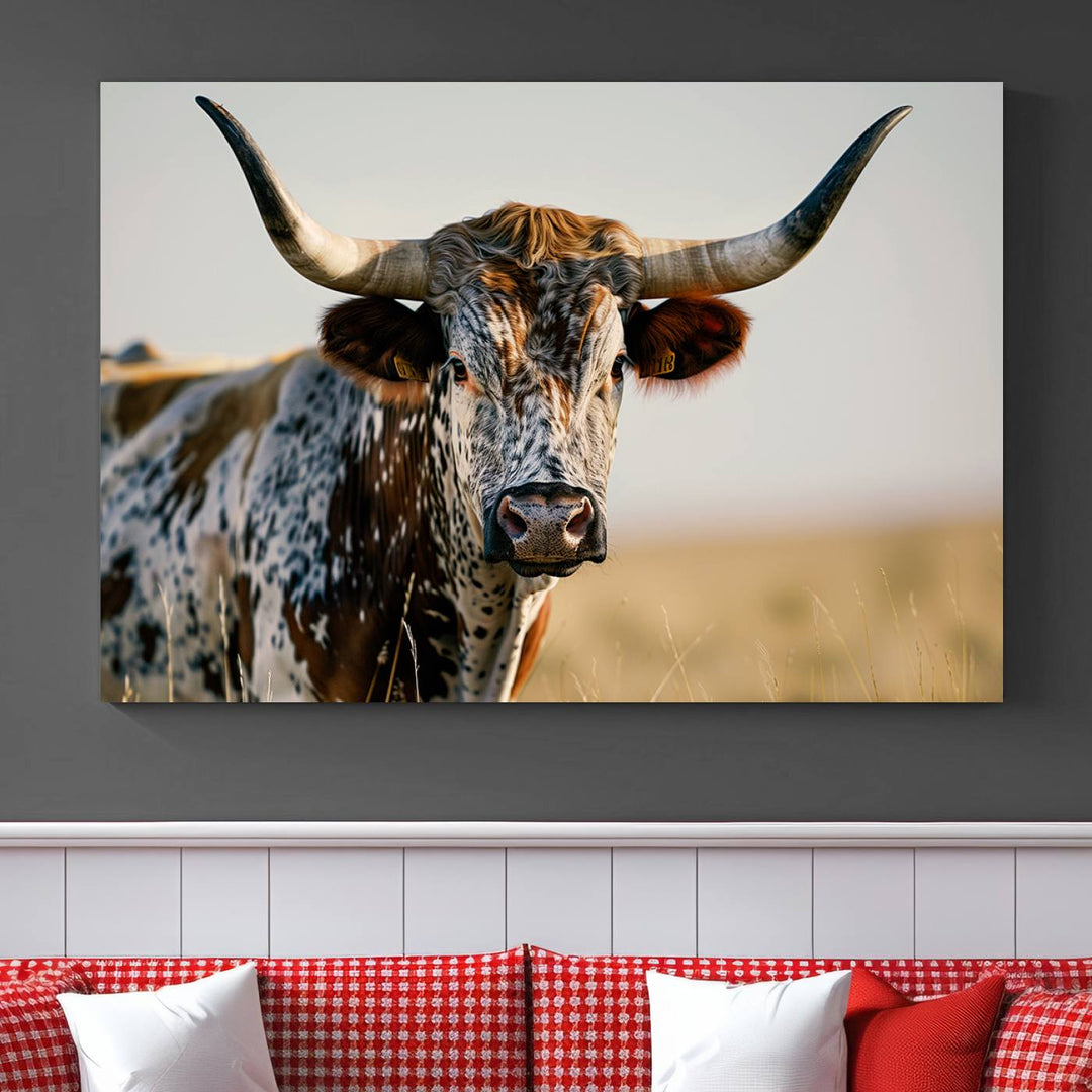 Texas Cow Longhorn Wall Art Canvas Print for Farm House Wall Decor, Farmhouse Wall Art Print