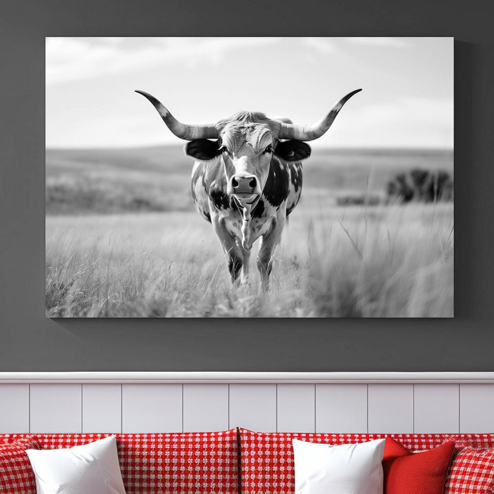 Texas Cow Longhorn Wall Art Canvas Print for Farm House Wall Decor, Farmhouse Wall Art Print