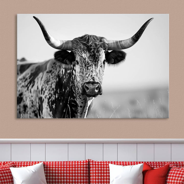 Texas Cow Longhorn Wall Art Canvas Print for Farm House Wall Decor, Farmhouse Wall Art Print