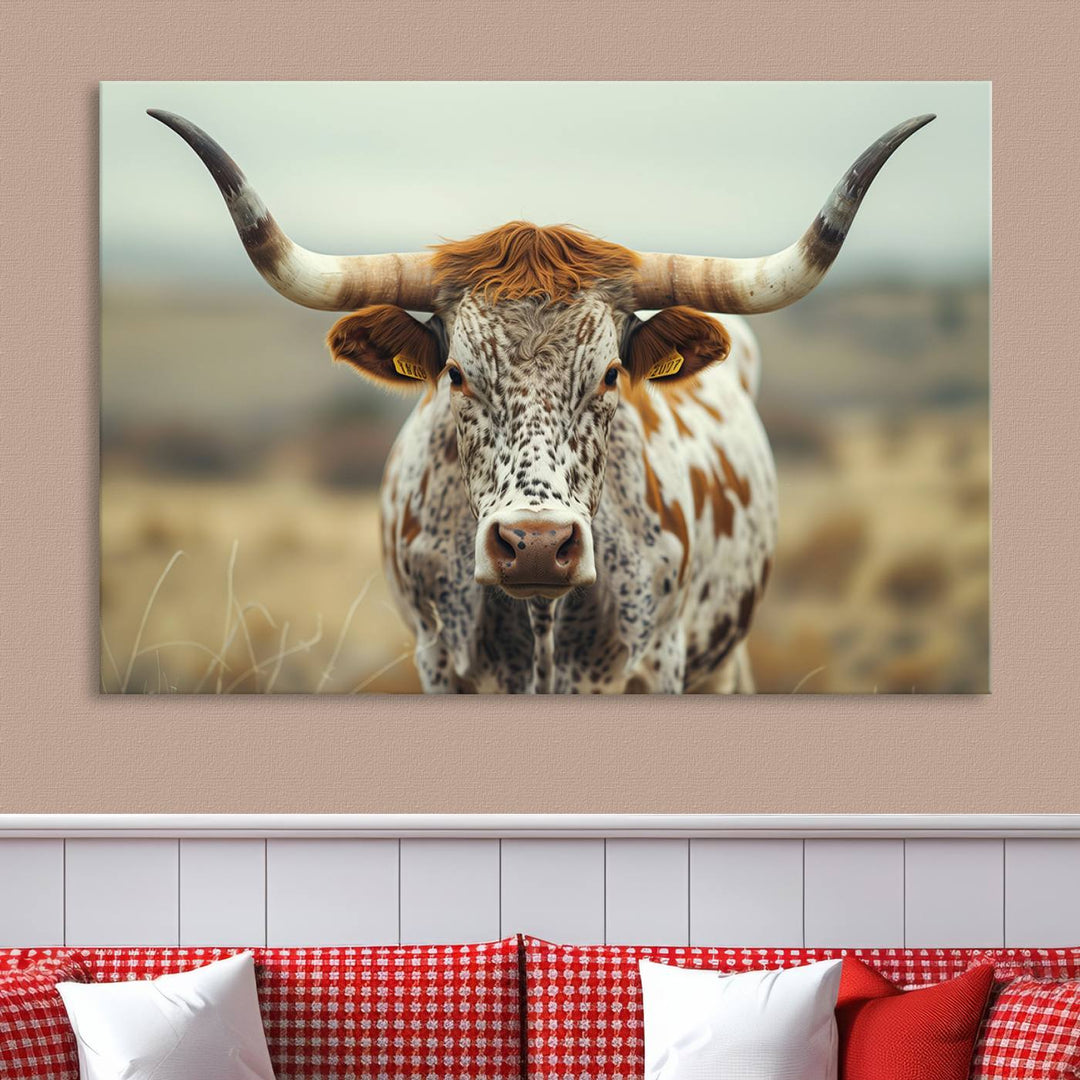 Texas Cow Longhorn Wall Art Canvas Print for Farm House Wall Decor, Farmhouse Wall Art Print