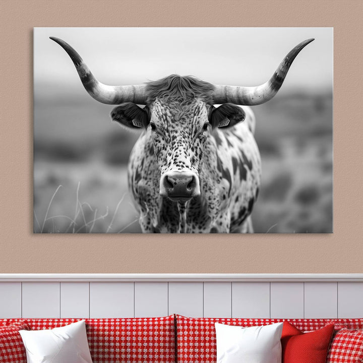 Texas Cow Longhorn Wall Art Canvas Print for Farm House Wall Decor, Farmhouse Wall Art Print