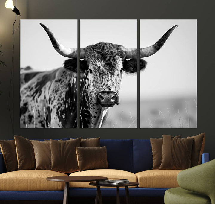 Texas Cow Longhorn Wall Art Canvas Print for Farm House Wall Decor, Farmhouse Wall Art Print