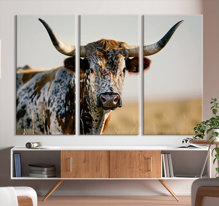 Texas Cow Longhorn Wall Art Canvas Print for Farm House Wall Decor, Farmhouse Wall Art Print