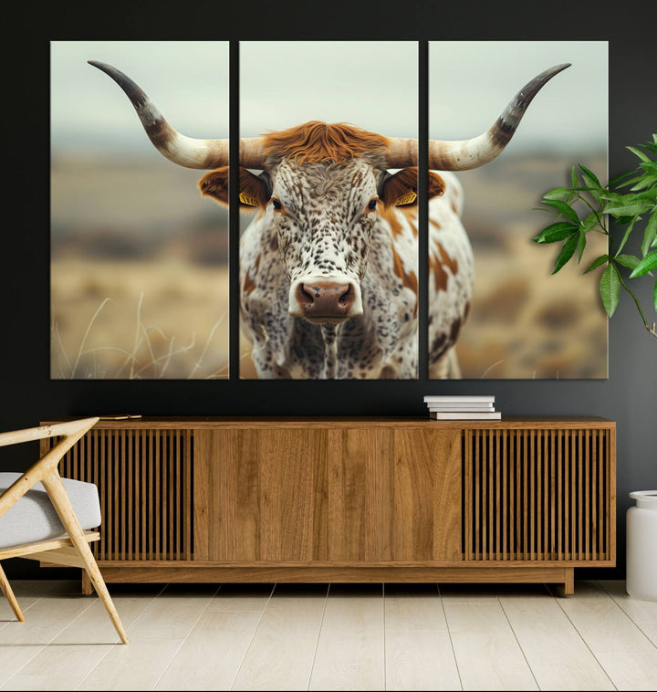 Texas Cow Longhorn Wall Art Canvas Print for Farm House Wall Decor, Farmhouse Wall Art Print