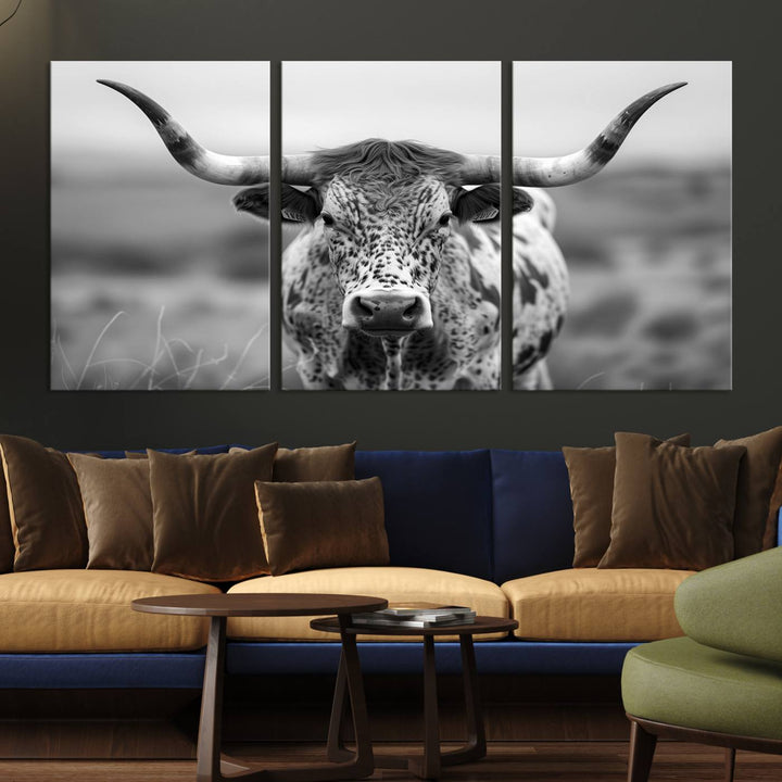 Texas Cow Longhorn Wall Art Canvas Print for Farm House Wall Decor, Farmhouse Wall Art Print