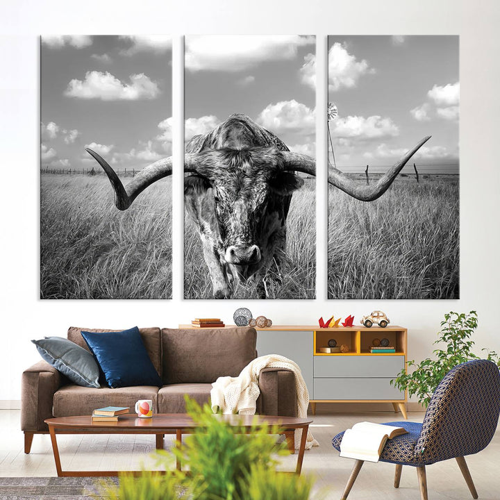 Texas Cow Longhorn Wall Art Canvas Print