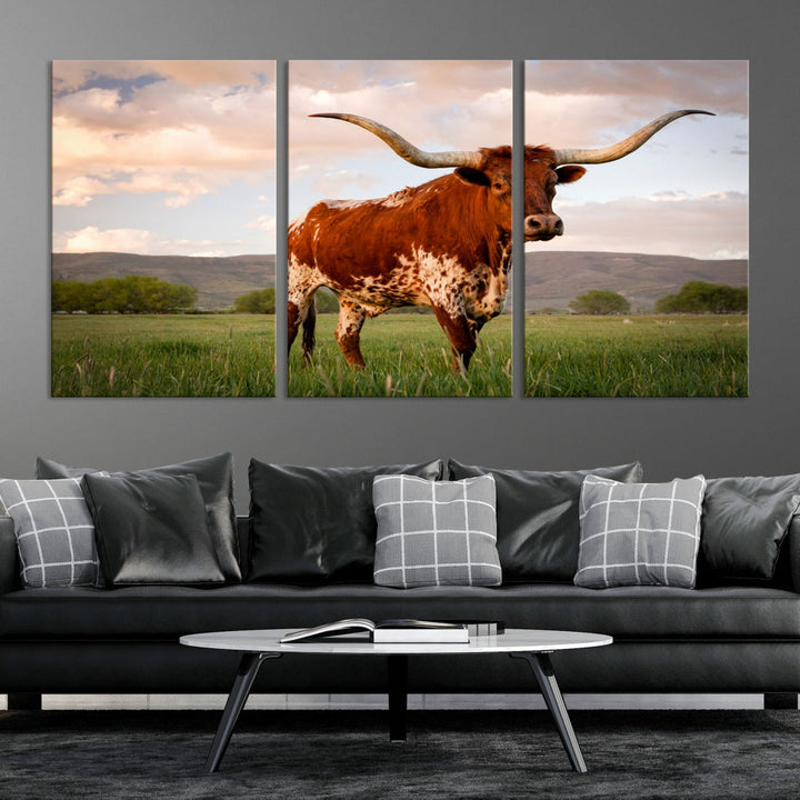 Extra Large Texas Cow Canvas Wall Art Print Animal Pictures Framed and Stretched Wall Art