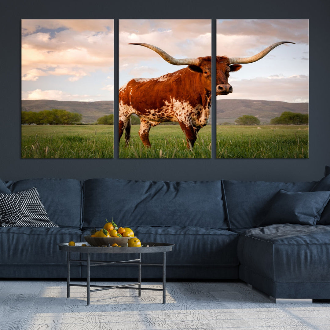 Extra Large Texas Cow Canvas Wall Art Print Animal Pictures Framed and Stretched Wall Art