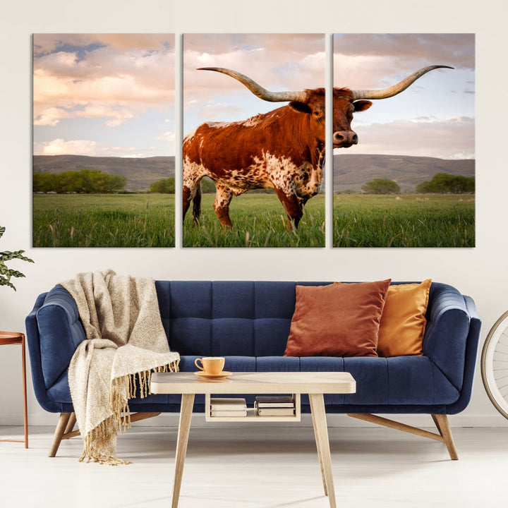 Extra Large Texas Cow Canvas Wall Art Print Animal Pictures Framed and Stretched Wall Art