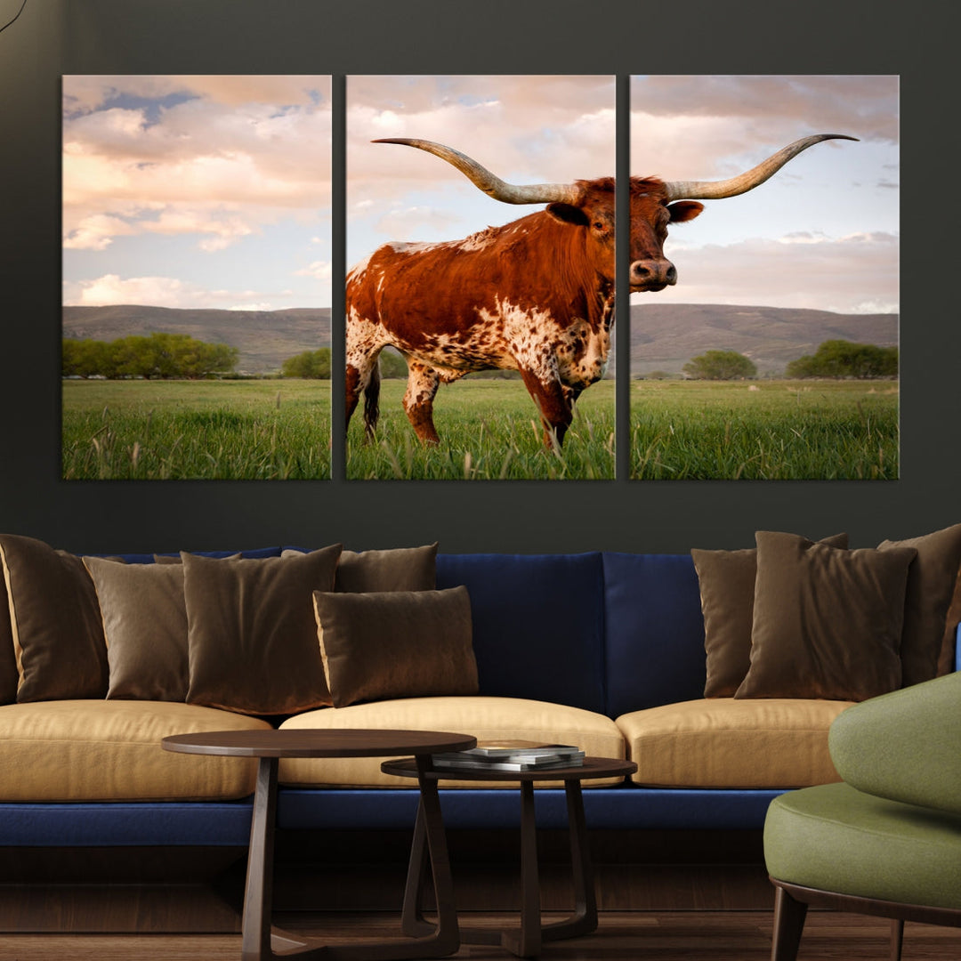 Extra Large Texas Cow Canvas Wall Art Print Animal Pictures Framed and Stretched Wall Art