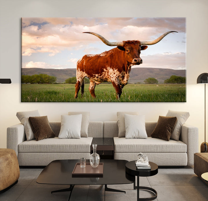 Texas Longhorn Cow Canvas Wall Art Animal Pictures Print Framed Ready to Hang