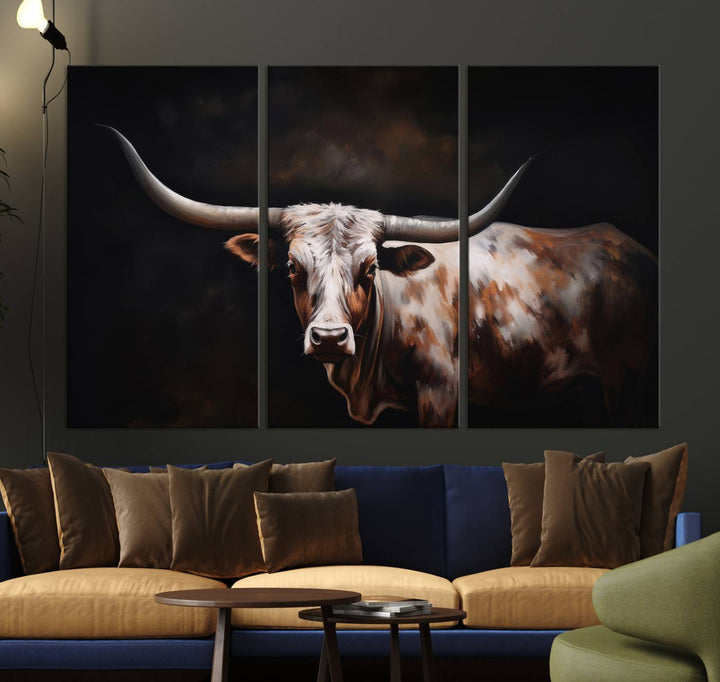 Texas Longhorn Wall Art Canvas Print - Striking Western Decor for Living Room, Office, or Study, Ready to Hang Texas Cow Canvas Print